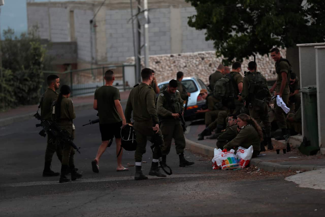 Israeli  soldiers gathering in the Israeli village of Avivim, 01 September 2019. According to reports, tension between Israel and Lebanese militant group Hezbollah continues to escalate since last week following strikes on targets in Syria and Israeli dro