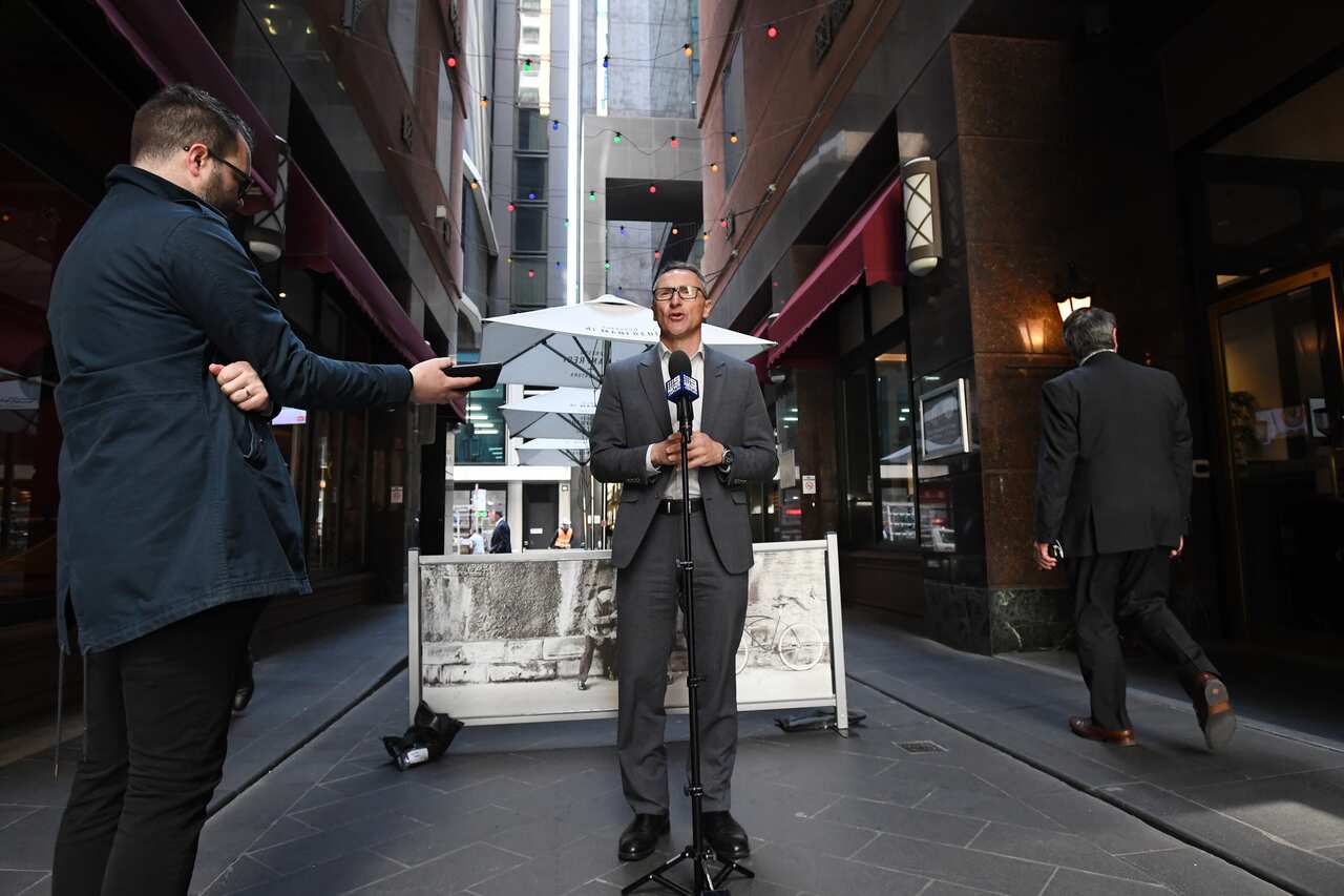 Australian Greens Leader Richard Di Natale speaks to the media during a press conference in Melbourne, Tuesday, October 1, 2019. (AAP Image/Erik Anderson) NO ARCHIVING