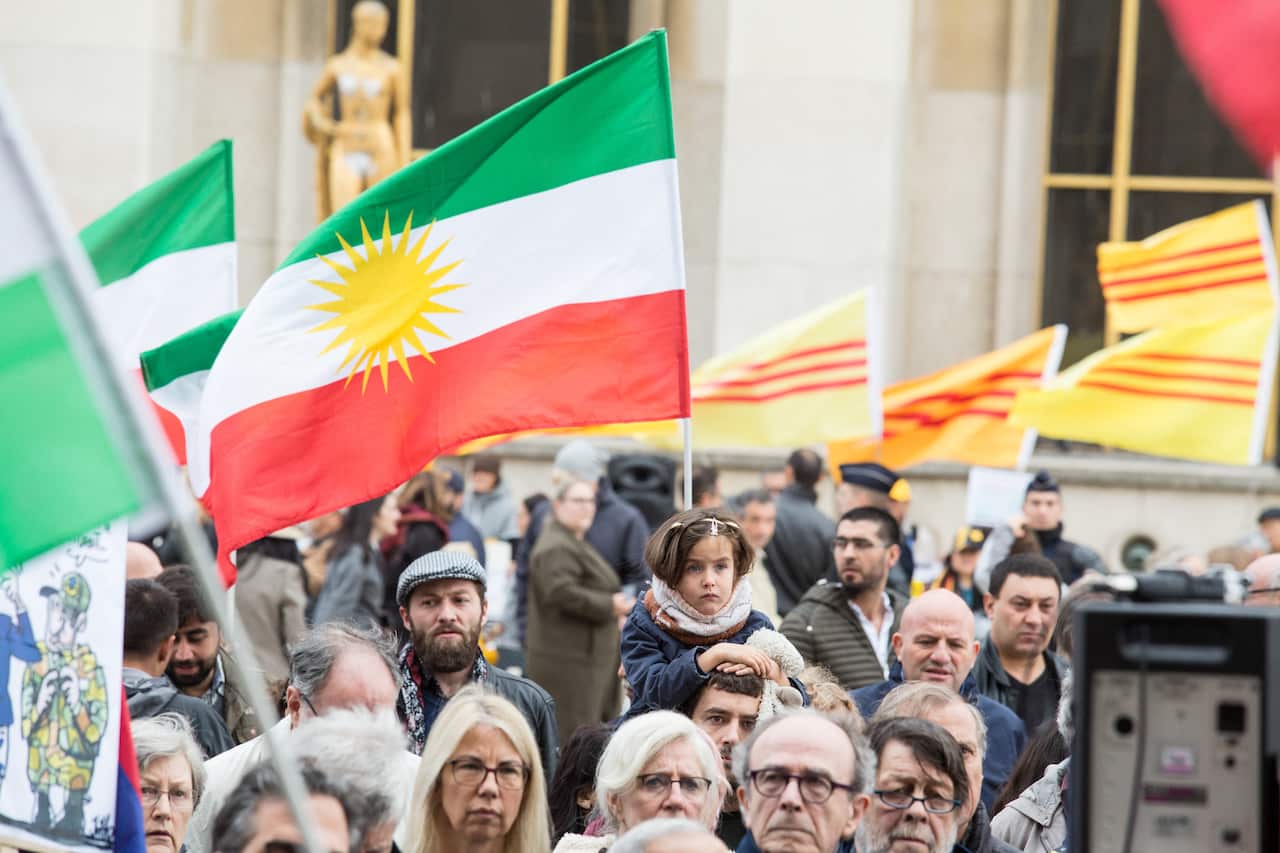 Kurds demonstrate against Turkish invasion of northern Syria at Trocadero in Paris on October 12, 2019. Photo by Nasser Berzane/ABACAPRESS.COM.