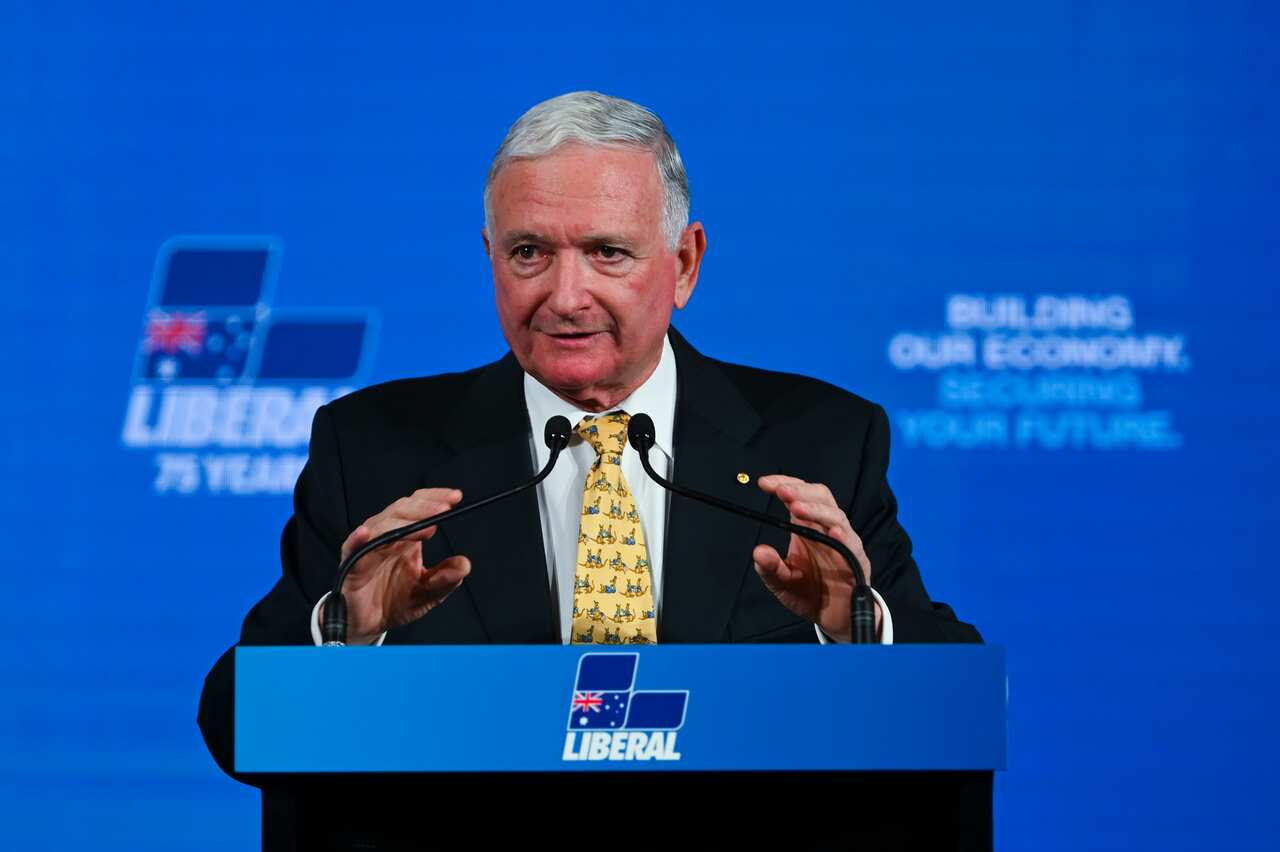 Federal President of the Liberal Party of Australia Nick Greiner speaks at the 61st Federal Council of the Liberal Party of Australia at the Hyatt Hotel   in Canberra, Friday, October 18, 2019. (AAP Image/Lukas Coch) NO ARCHIVING