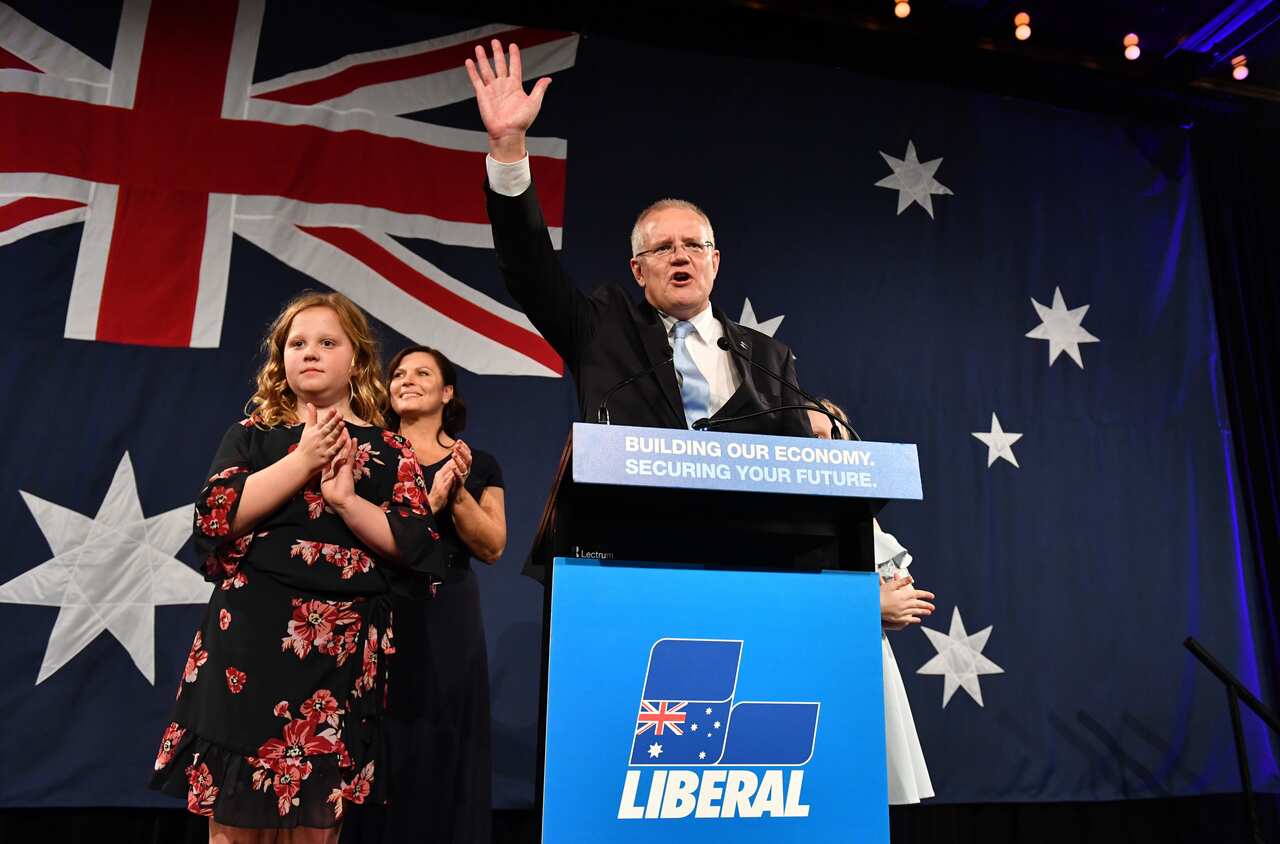 Prime Minister Scott Morrison on election night at the Wentworth Sofitel Hotel, Sydney, Saturday, May 18, 2019. (AAP Image/Mick Tsikas) NO ARCHIVING