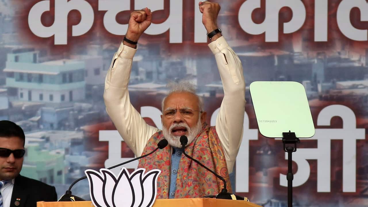 Indian Prime Minister Narendra Modi addresses a rally of his Hindu nationalist Bharatiya Janata Party in New Delhi, India, Sunday, Dec. 22, 2019.
