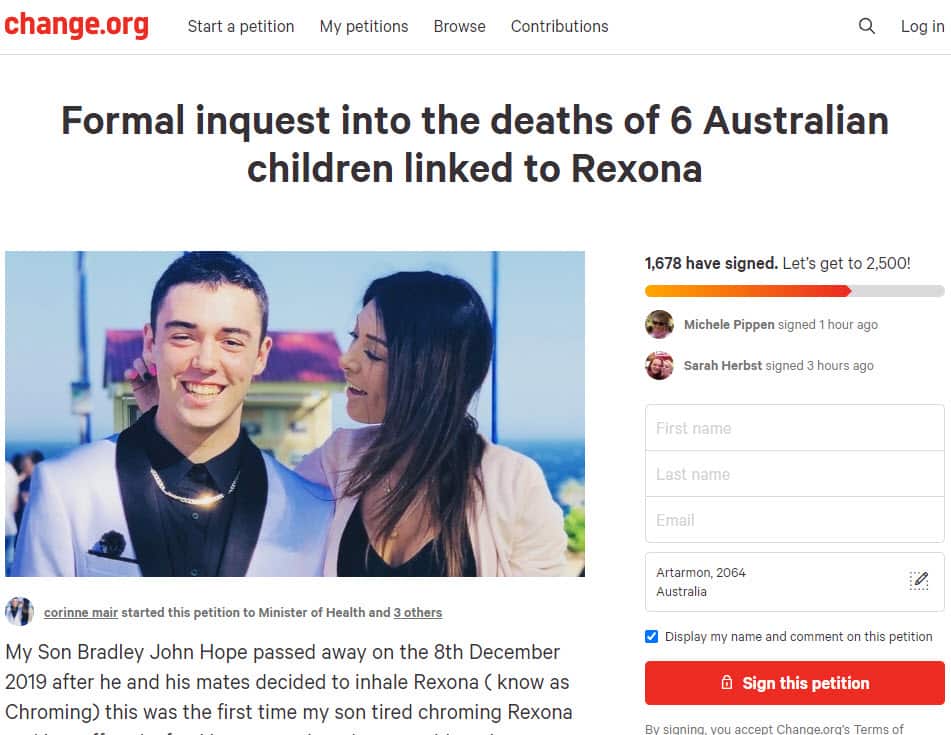 Ms Mair has been set up an online petition calling for a formal inquest to 6 deaths linked to inhaling deodorant..