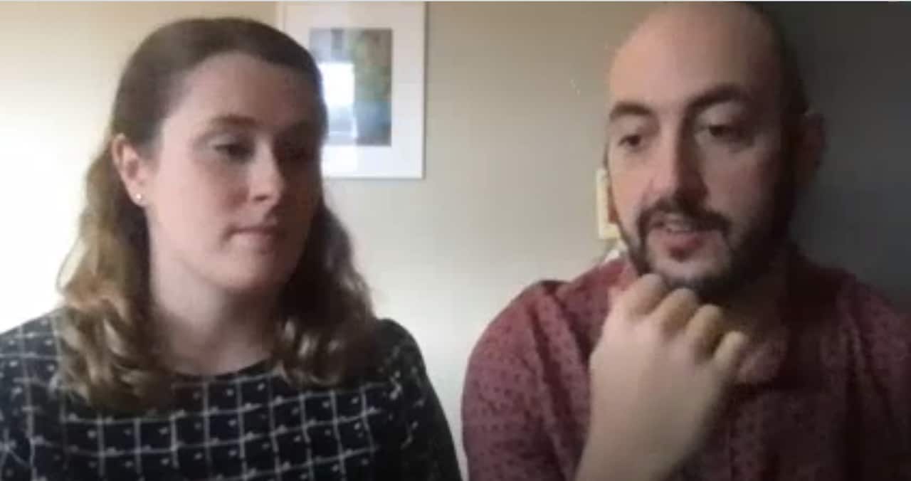 Dr Yianni Efstathiadis and his wife Dr Brit Green speaking on 7.30