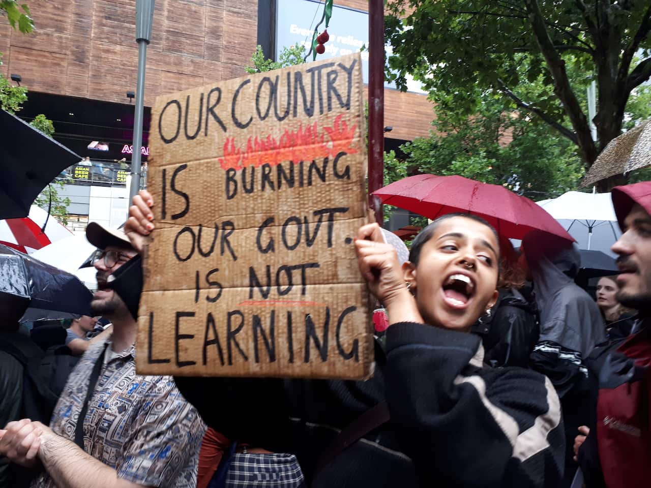 Protesters for climate change politics, in Melbourne. 10-01-20