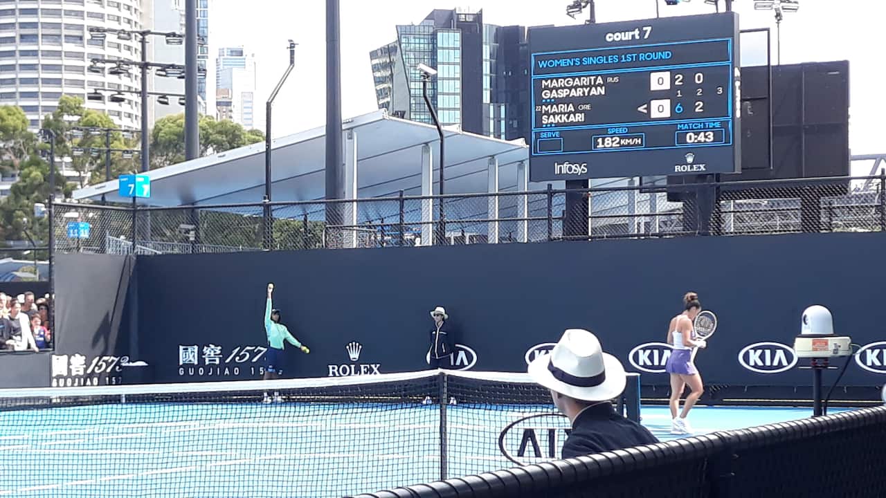 At Maria's Sakkari's 1st round game. 