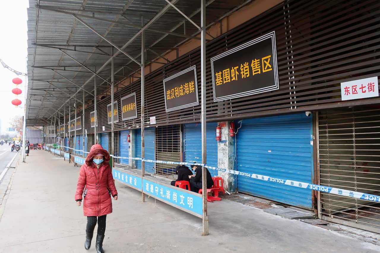 seafood market in the central China city of Wuhan that has been shut since being linked to the initial outbreak of a new coronavirus