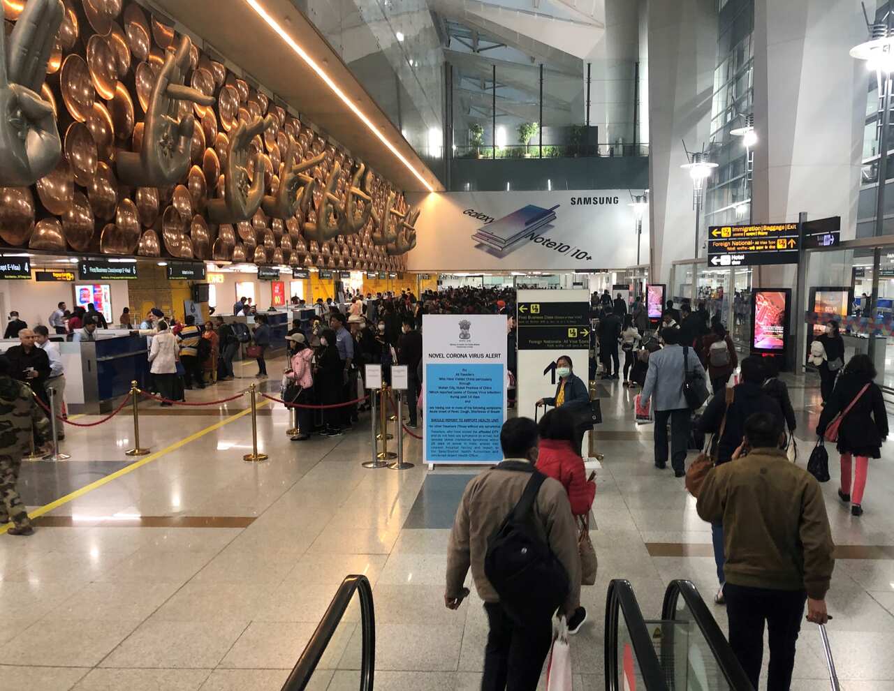 Coronavirus alert signage at New Delhi International airport in view of the Coronavirus outbreak.