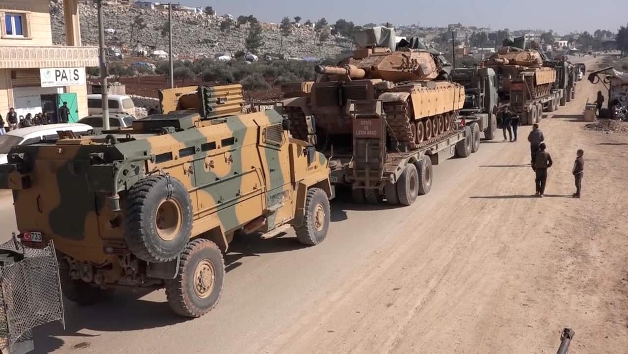 , a Turkey Armed Forces convoy is seen at the northern town of Sarmada, in Idlib province