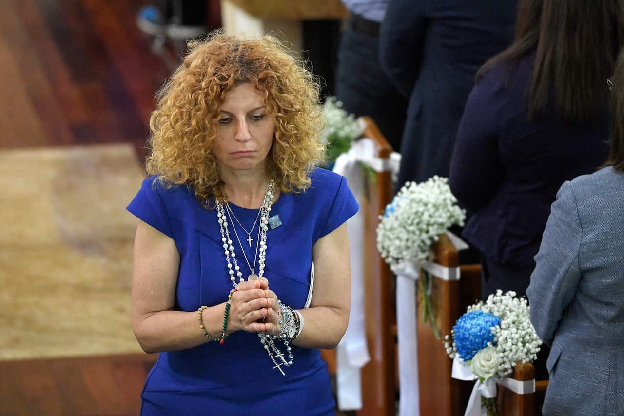 Bridget Sakr is seen during the funeral for her daughter Veronique Sakr
