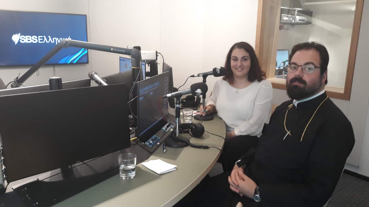 Archiepiscopal Reverend Father of Northcote, Archimandrite Evmenios Vasilopoulos, with the Youth Conference PR, Georgia Charalambous