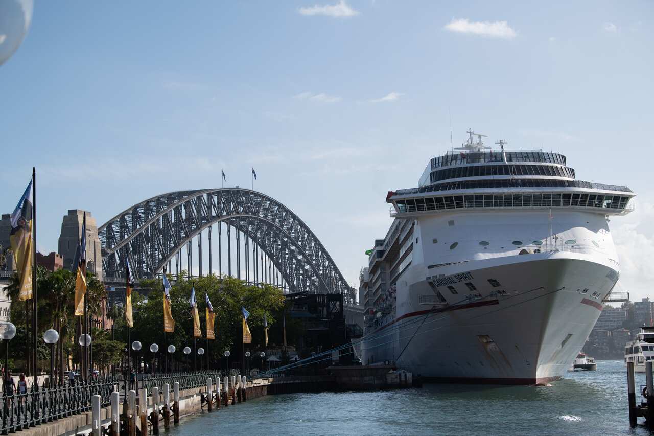 The Carnival Spirit cruise ship docked in Circular Quay, Sydney, Saturday, March 21, 2020.