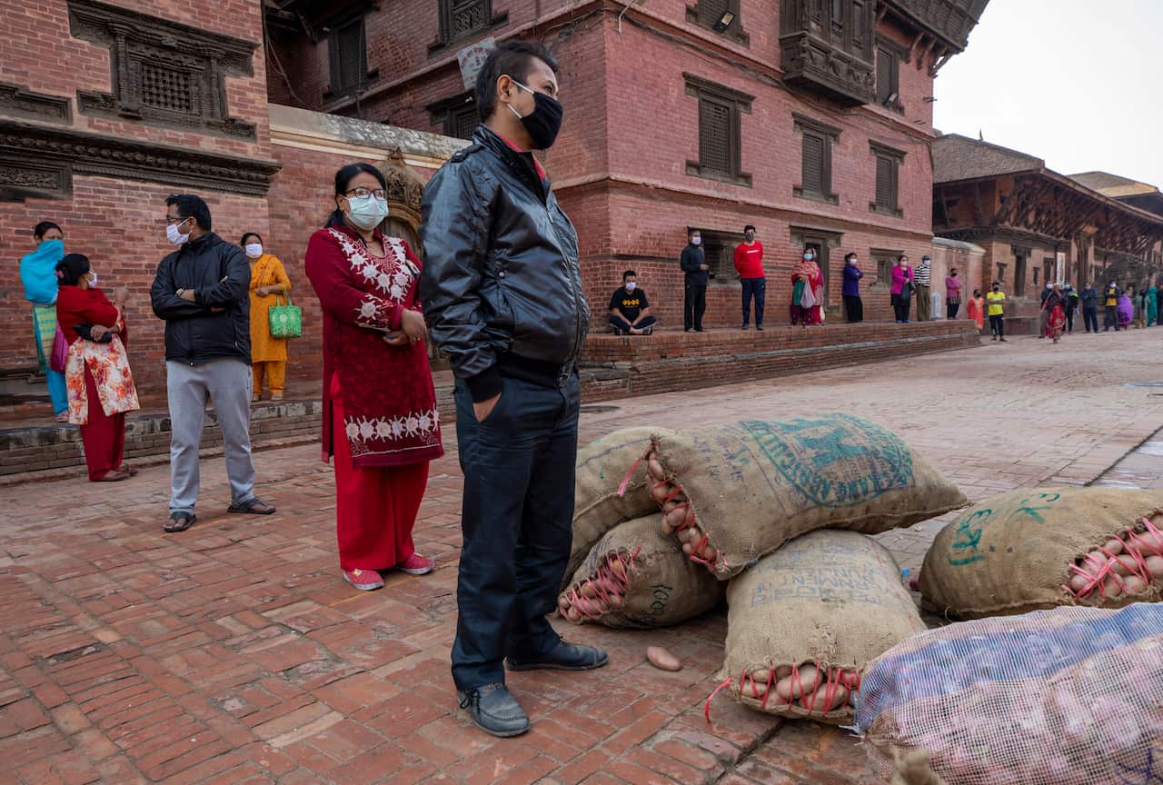, 08 April 2020. The food delivery is part of a local community initiative to open subsidies markets during the nationwide lockdown due to the ongoing coronavirus and COVID-19 pandemic. Nepal is under a nationwide lockdown since 24 March 2020, in an effor