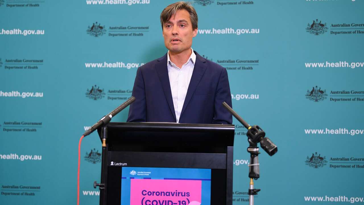 Deputy Chief Medical Officer Dr Nick Coatsworth speaks to the media during a press conference at the Australian Department of Health in Canberra
