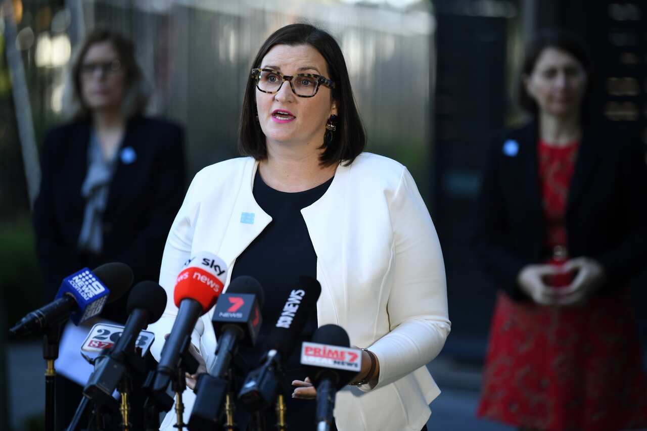 NSW Minister for Education and Early Childhood Learning Sarah Mitchell speaks to the media during a press conference in Sydney, Tuesday, April 21, 2020. (AAP Image/Joel Carrett) NO ARCHIVING