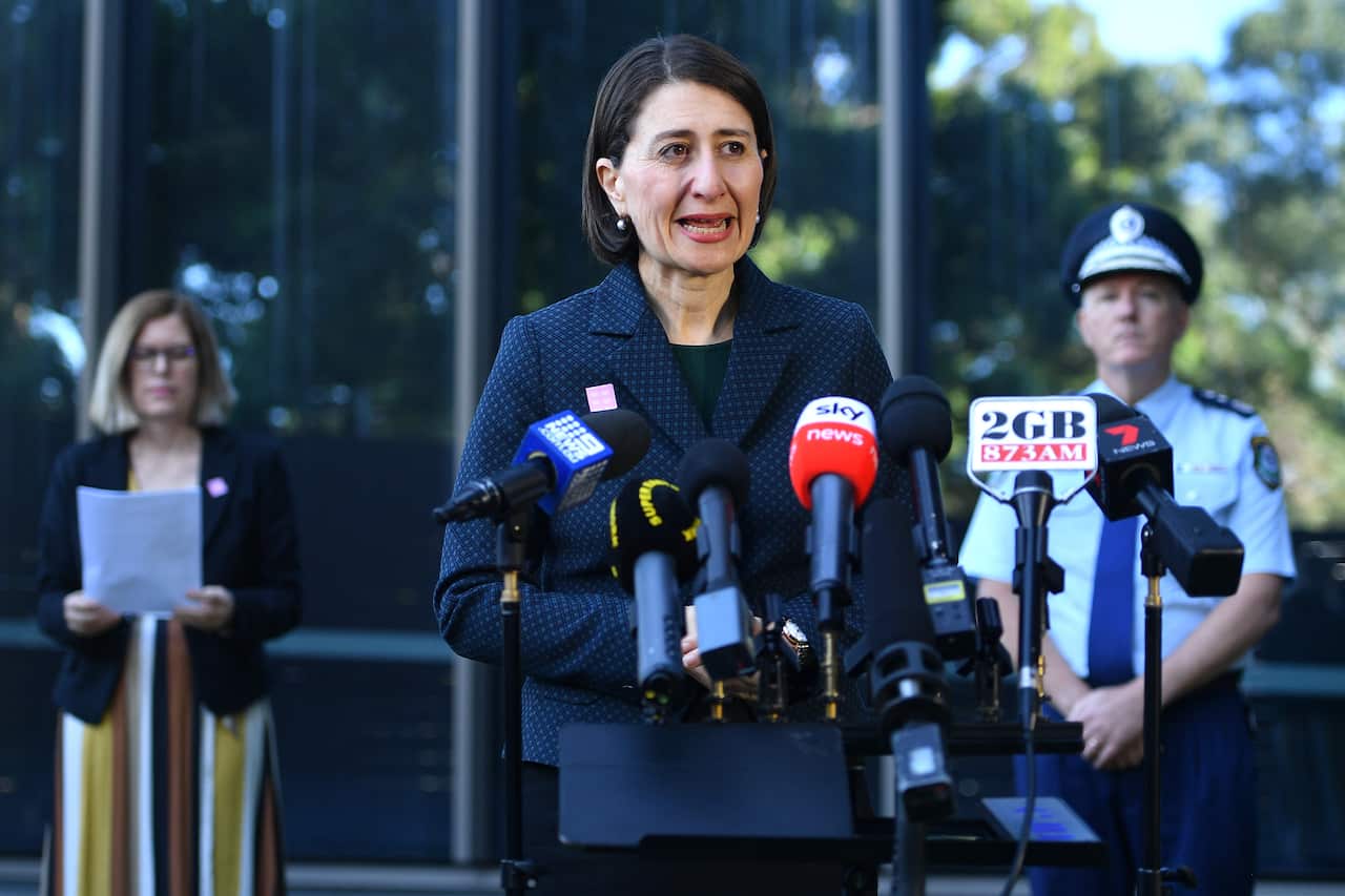 NSW Premier Gladys Berejiklian addresses media during a press conference in Sydney, Friday, April 24, 2020. (AAP Image/Dan Himbrechts) NO ARCHIVING