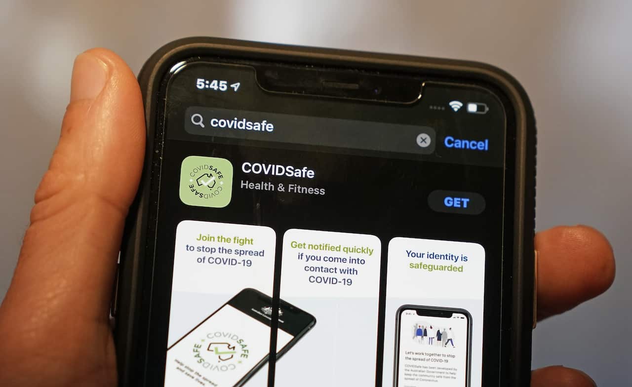 is seen on a mobile phone in Melbourne, Sunday, April 26, 2020. Australia's coronavirus tracing app, COVIDSafe has been released as the nation seeks to contain the spread of the deadly pandemic. A shutdown of non-essential services is in effect Australia 