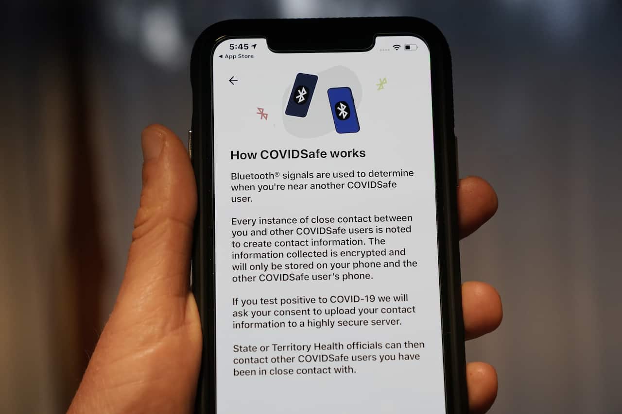 is seen on a mobile phone in Melbourne, Sunday, April 26, 2020. Australia's coronavirus tracing app, COVIDSafe has been released as the nation seeks to contain the spread of the deadly pandemic. A shutdown of non-essential services is in effect Australia 