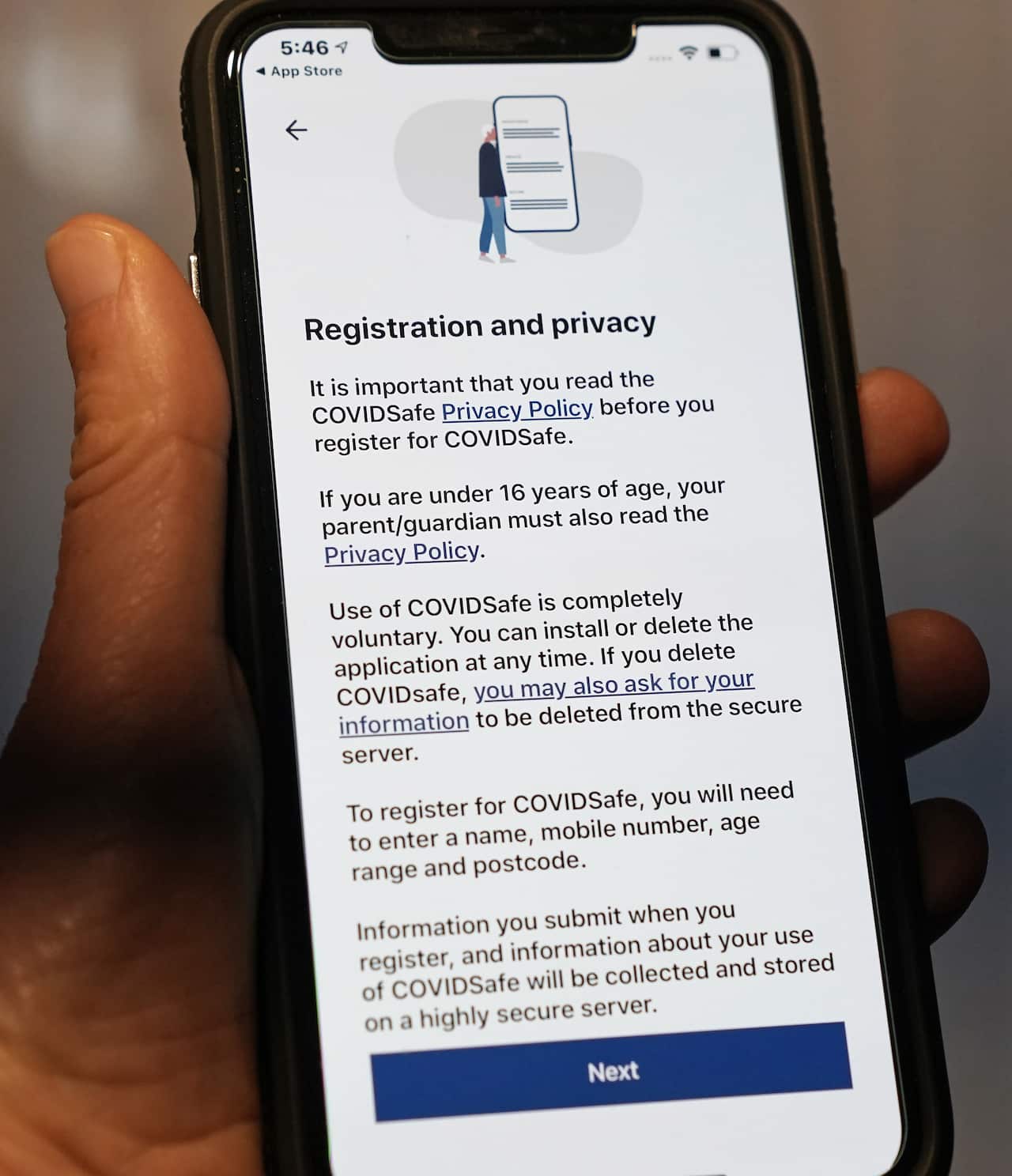The Australian Government's new voluntary coronavirus tracing app 'COVIDSafe' is seen on a mobile phone in Melbourne, Sunday, April 26, 2020. Australia's coronavirus tracing app, COVIDSafe has been released as the nation seeks to contain the spread of the