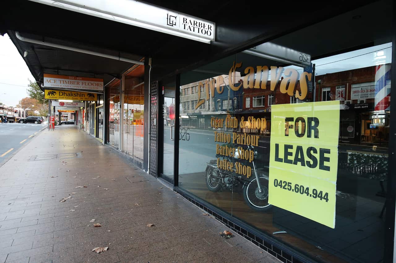 Closed shops are seen in the suburb of Crows Nest in Sydney, Wednesday, May 13, 2020. Economists expect the latest labour force report will show the jobless rate spiked to 8.3 per cent in April as the economy went into COVID-19 lockdown. (AAP Image/Brendo