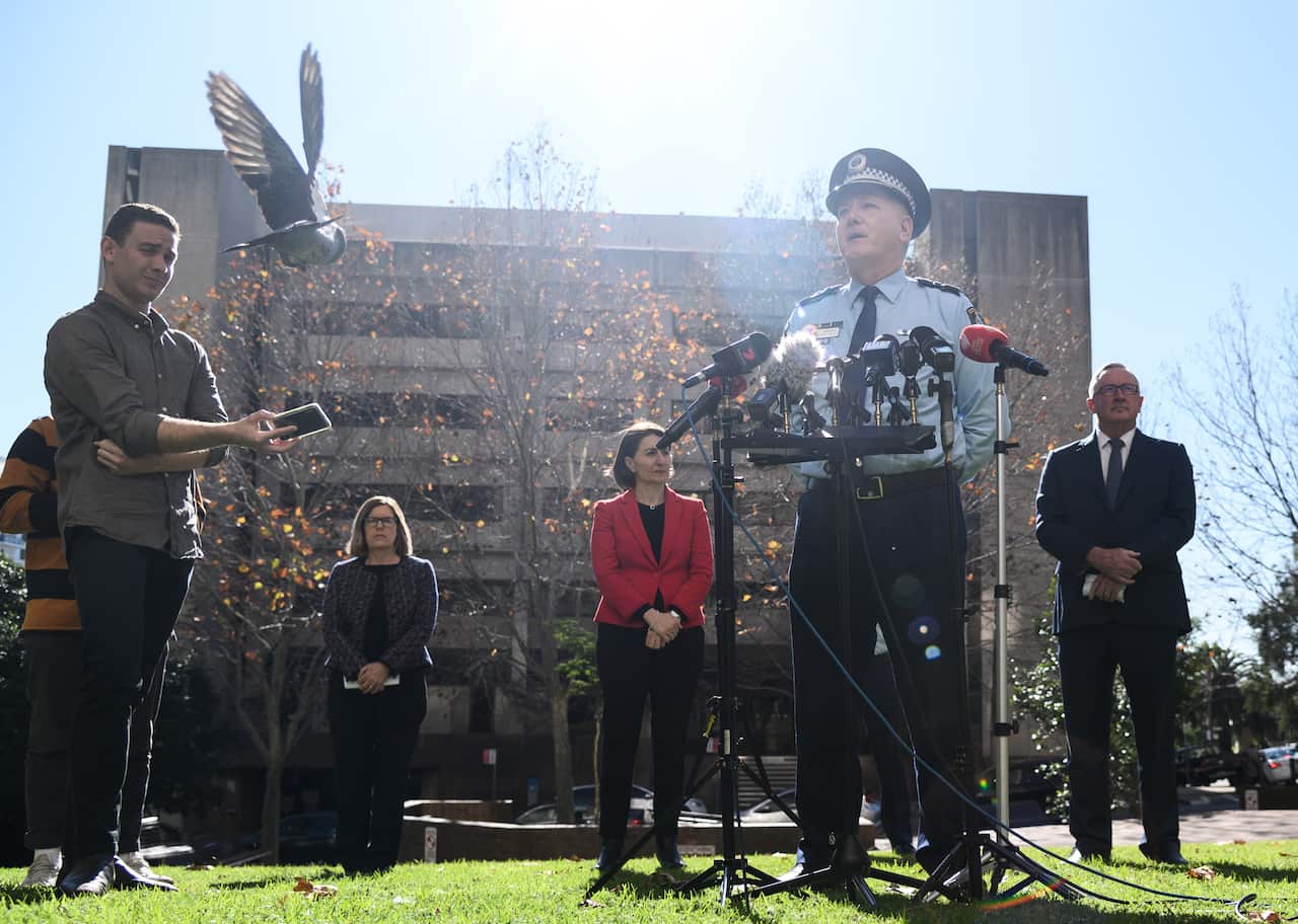 NSW Police Commissioner Mick Fuller speaks to the media during a press conference at the NSW Ministry of Health in Sydney, Friday, June 5, 2020. (AAP Image/James Gourley) NO ARCHIVING