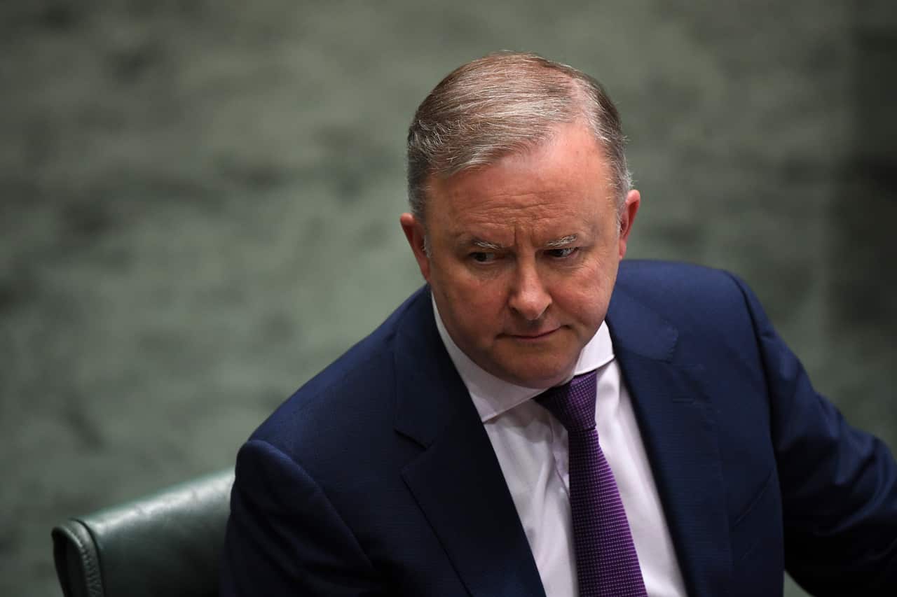 Australian Opposition Leader Anthony Albanese reacts during House of Representatives Question Time at Parliament House in Canberra, Wednesday, June 10, 2020. (AAP Image/Lukas Coch) NO ARCHIVING