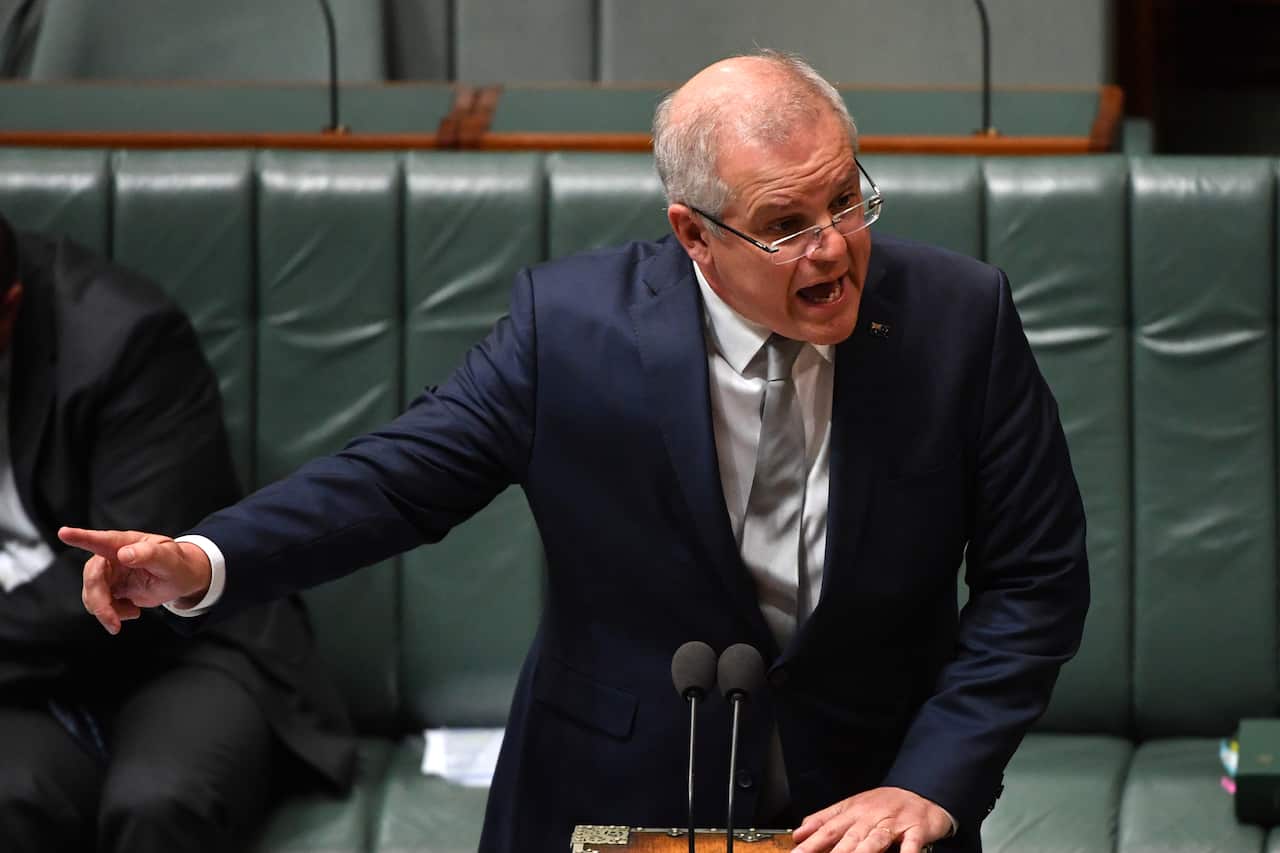 Prime Minister Scott Morrison during Question Time in the House of Representatives at Parliament House in Canberra, Wednesday, June 10, 2020. (AAP Image/Mick Tsikas) NO ARCHIVING