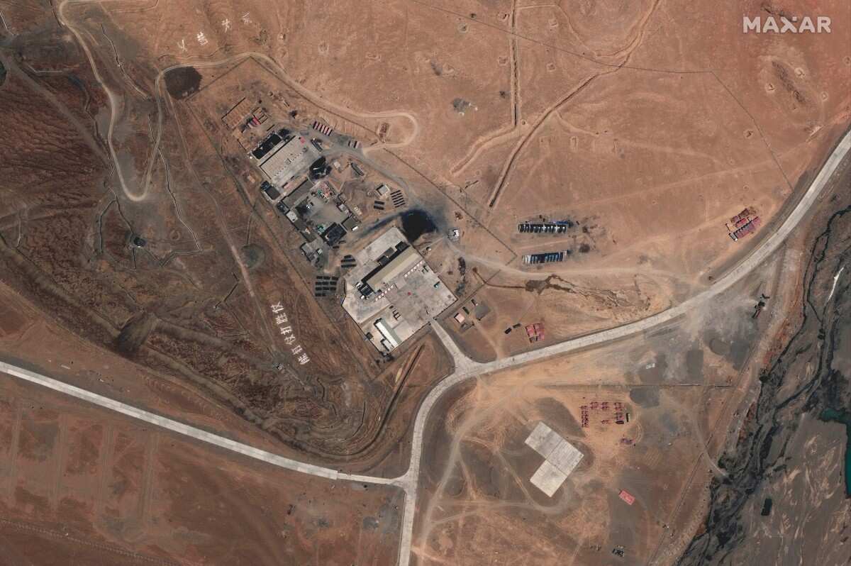 This May 22, 2020, satellite image provided by Maxar Technologies shows China's People's Liberation Army (PLA) base in Kongka Pass on the Line of Actual Control, the border between India and China. Chinese and Indian military commanders agreed to disengag