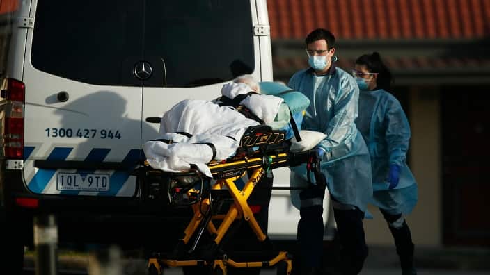  A resident is removed from St Basil’s Homes for the Aged in Fawkner, Melbourne, Friday, July 31, 2020