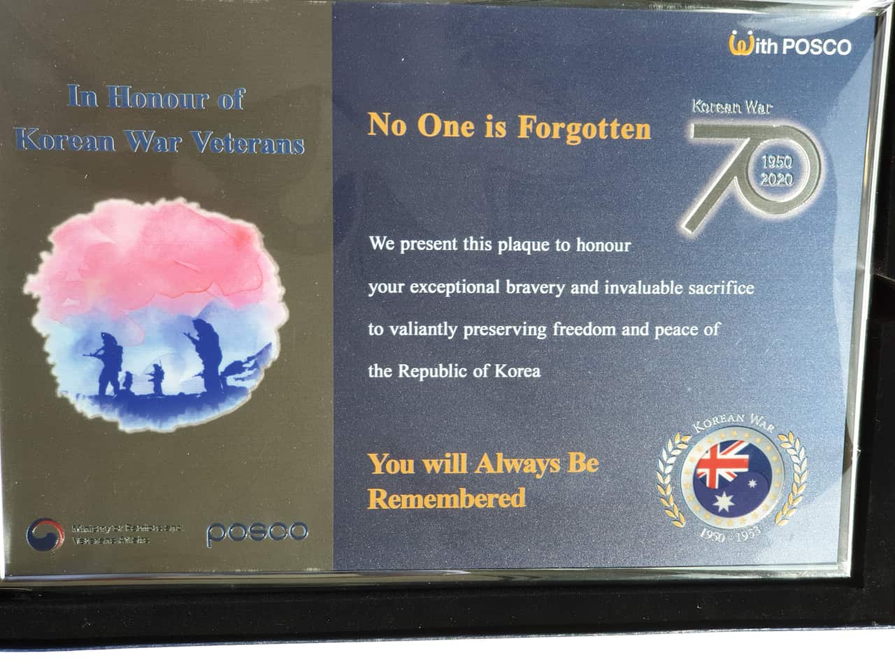 POSCO's memorial tablet in remembrance of 70th year of Korean War cessation