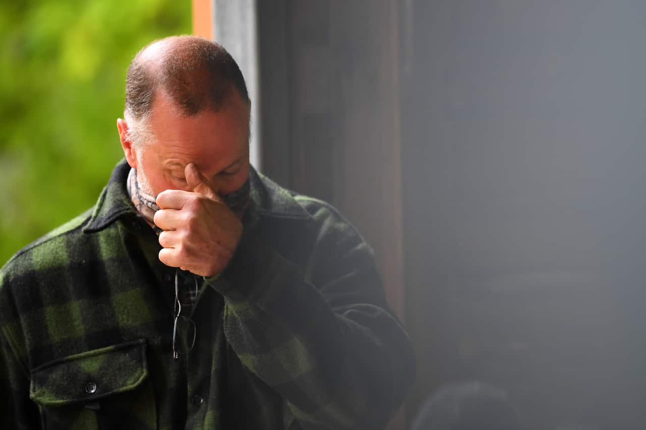 Shane Wall father of William Wall looks on during a press conference at the Warburton Police Station in the Yarra Ranges, Victoria