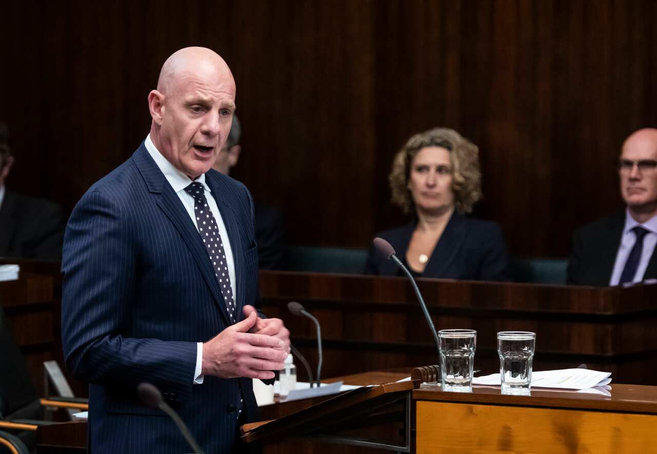 Tasmanian Premier and Treasurer Peter Gutwein delivering the 2020-21 Tasmanian Budget in state Parliament in Hobart, Thursday, November 12, 2020. (AAP Image/Chris Crerar) NO ARCHIVING