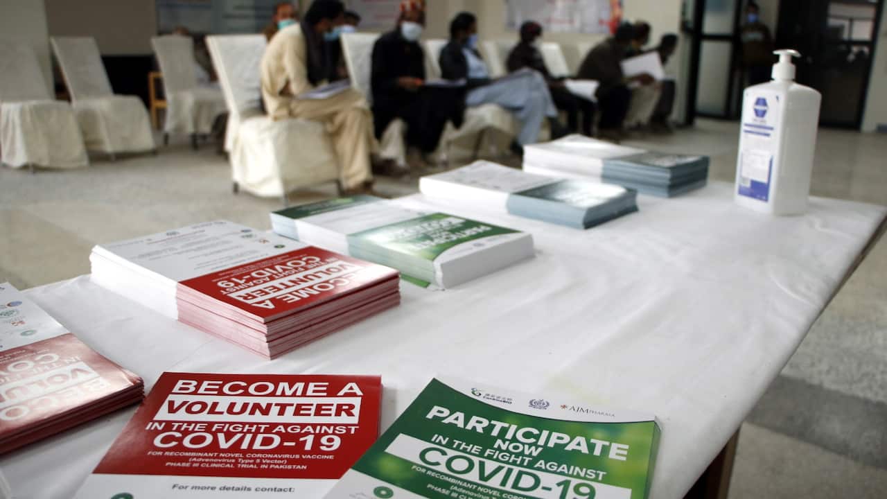 Pakistani volunteers wait to get trial vaccination for COVID-19, developed by China's CanSino Bilogics Inc and Beijing Institute of Biotechnology.