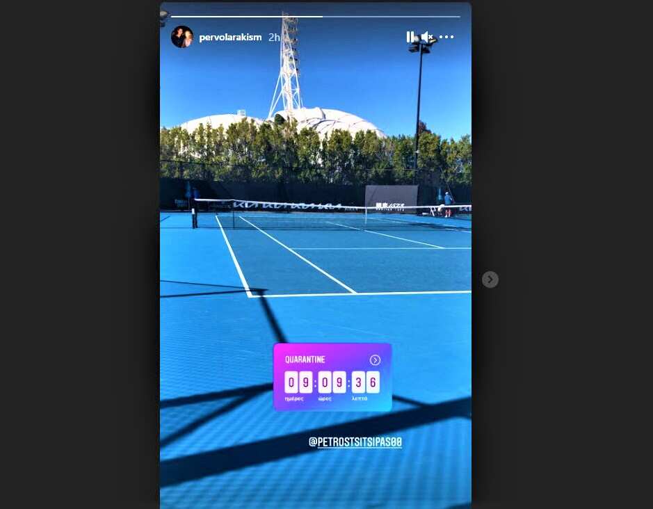 Michail Pervolarakis in training with Petros Tsitsipas in Melbourne's National Tennis Centre courts. 