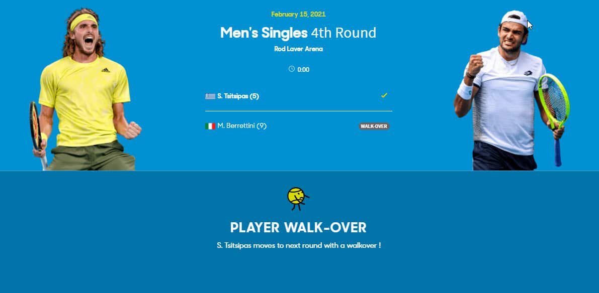 Berrettini, the ninth seed, was injured late in his straight-sets victory over Russian Karen Khachanov on Saturday night.