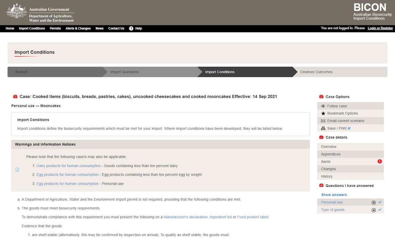 BICON system showing advice on mooncakes