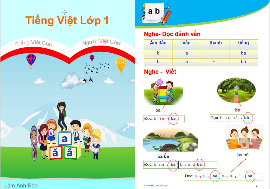 Một trang trong sách dạy tiếng Việt do chị Lâm Anh Đào biên soạn