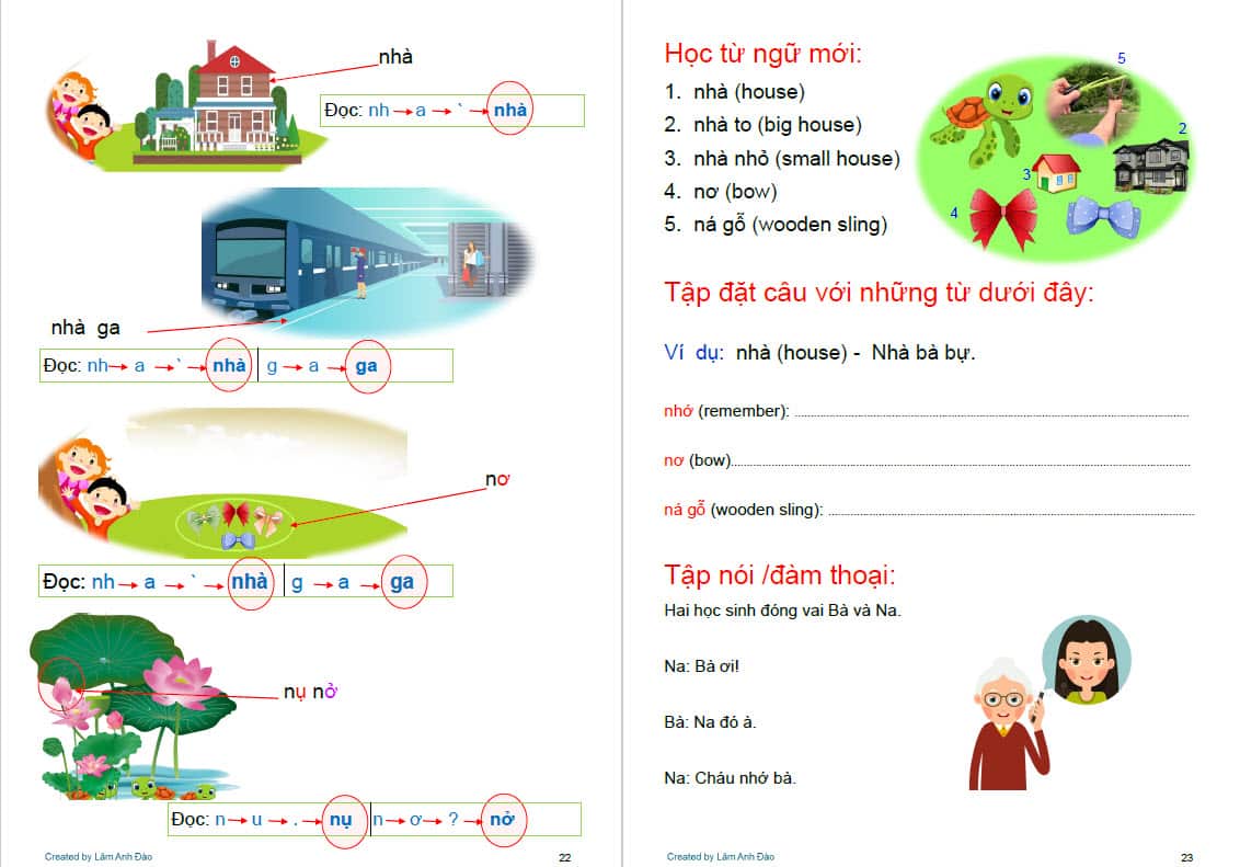 Sách học tiếng Việt chú trọng vào việc ghép vần cho trẻ.