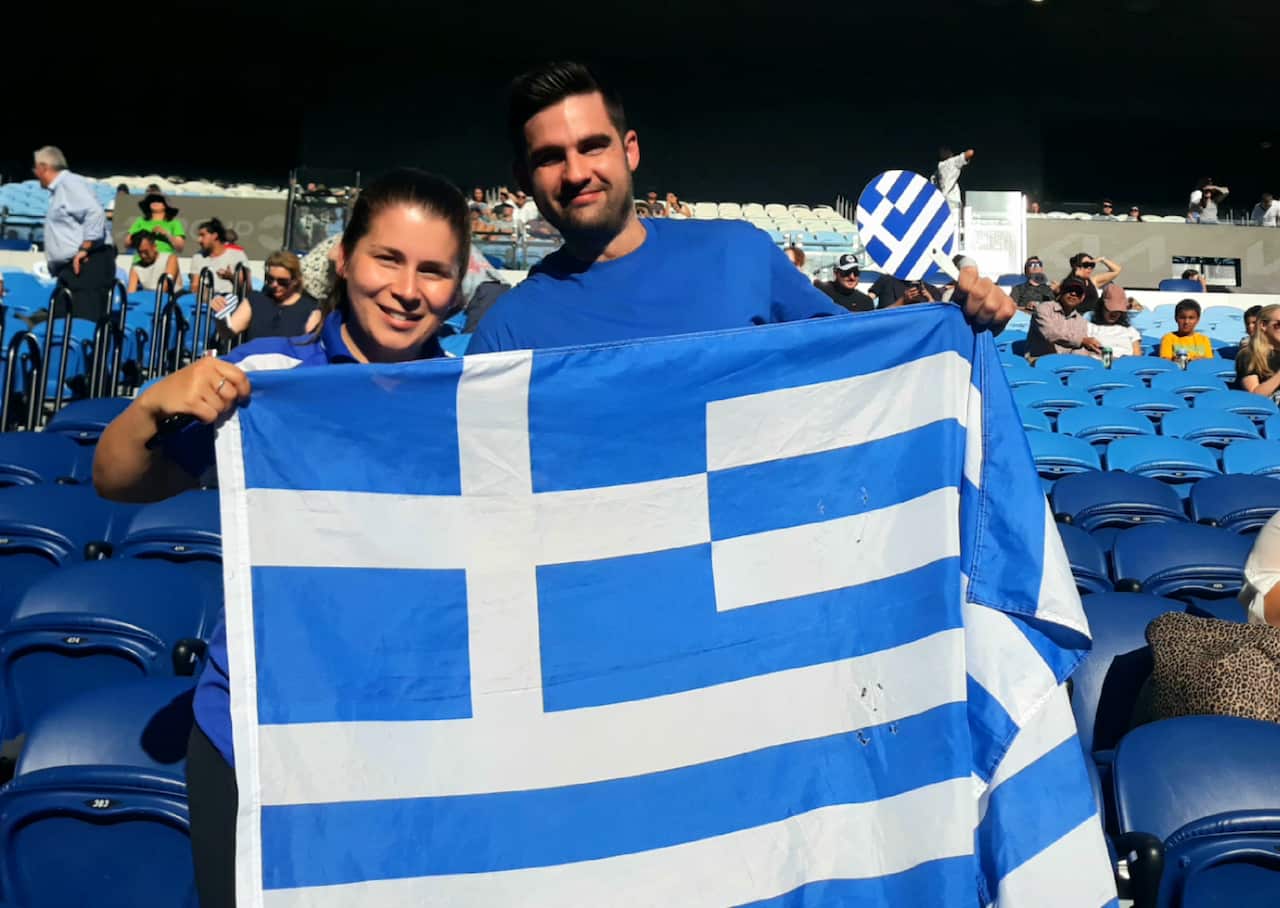 A couple of Greek-Australians, Rod Laver Arena, 03 February 2021. 