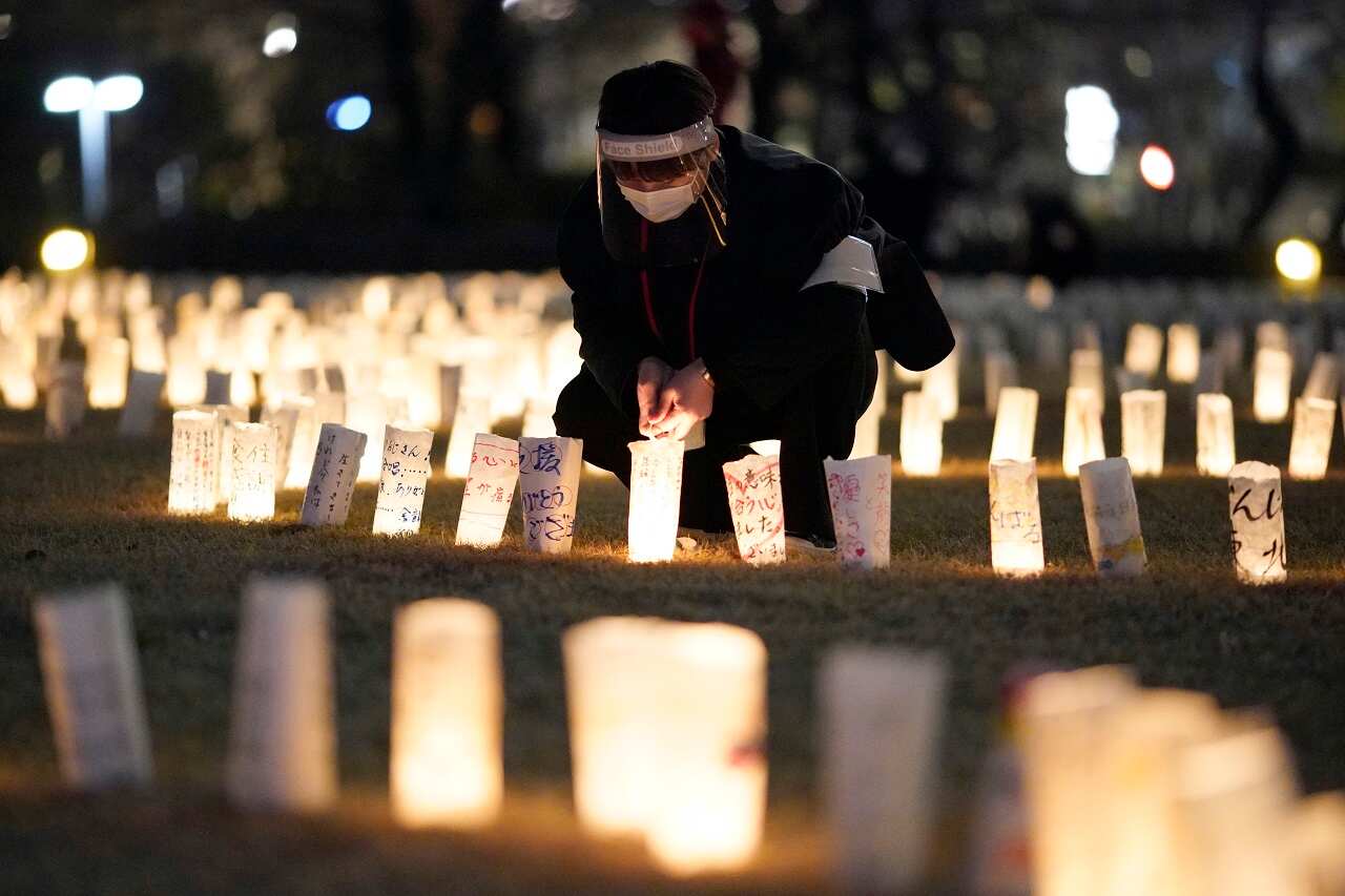 More than 2000 candles with messages are displayed to mark the 10th anniversary of the Great East Japan Earthquake, Tokyo.