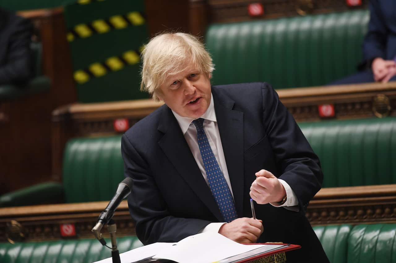 UK Parliament shows British Prime Minister Boris Johnson during the Prime Minister's Questions (PMQs) in the House of Commons.