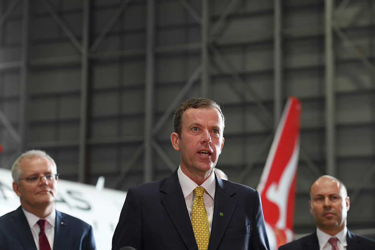 Federal Minister for Trade, Tourism and Investment Dan Tehan speaks to the media during an aviation and tourism package announcement at Sydney Airport.