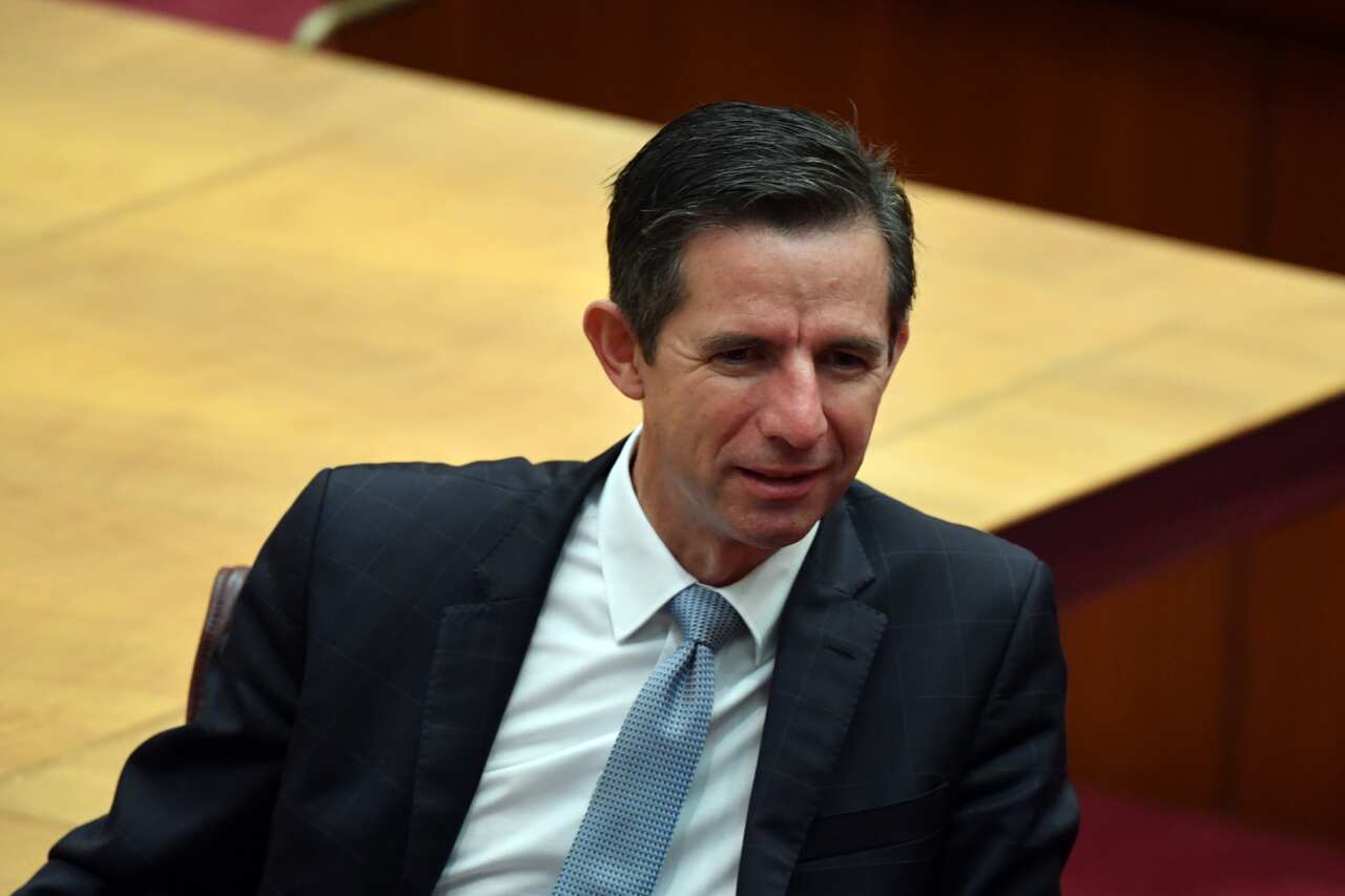 Minister for Finance Simon Birmingham during debate in the Senate chamber at Parliament House in Canberra, Thursday, March 18, 2021. (AAP Image/Mick Tsikas) NO ARCHIVING