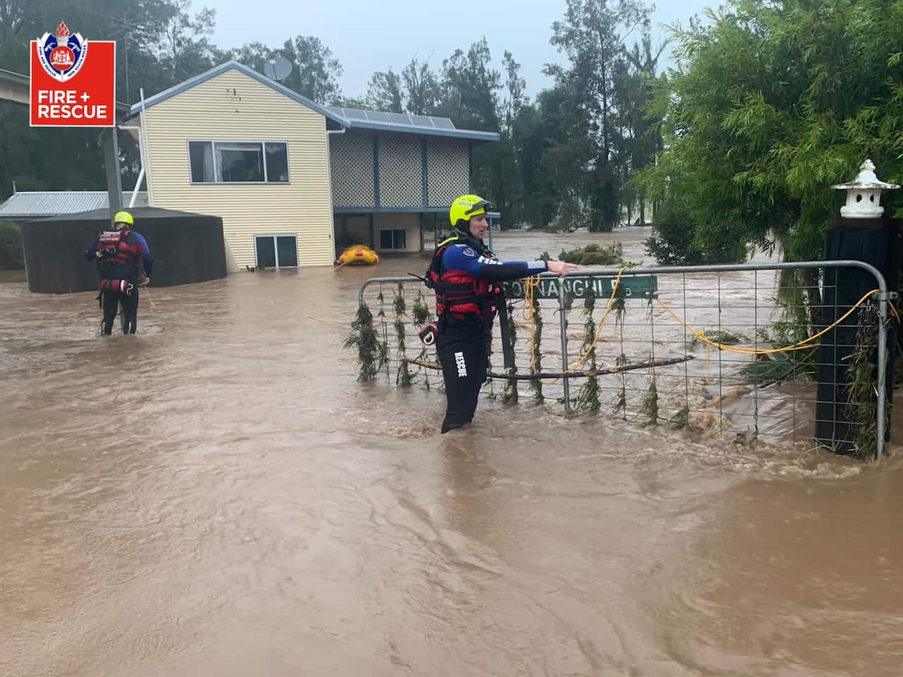 Fire and Rescue NSW crew helping local residents in the Mid North Coast of NSW, Friday, March 19,2021.