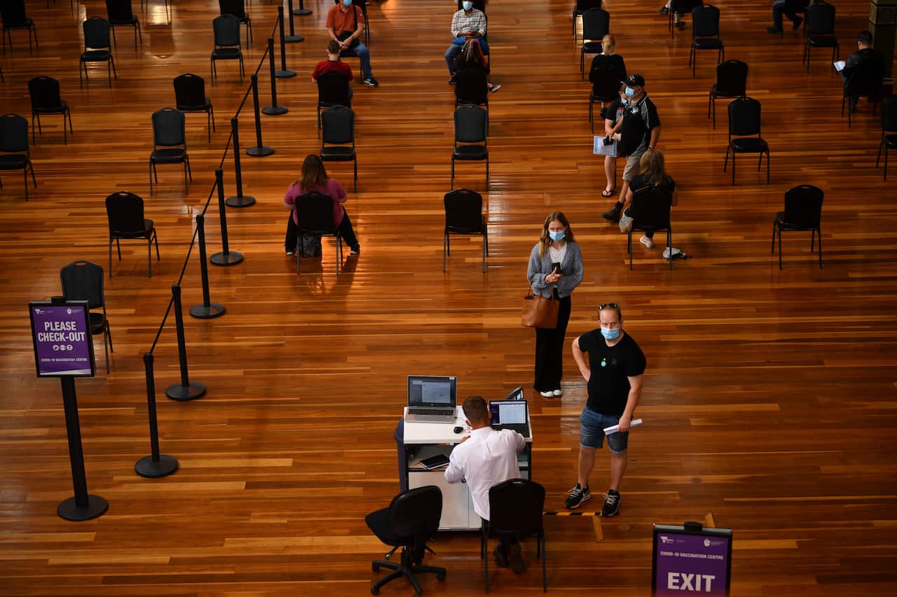 A view of the vaccination centre at the Royal Exhibition building in Melbourne, Monday, March 22, 2021.