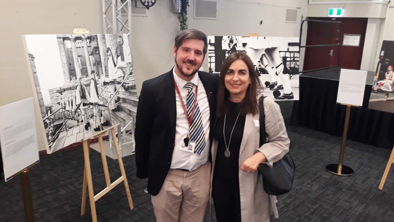 Journalist Victoria Kyriakopoulos and educator Nick Karakotas. 