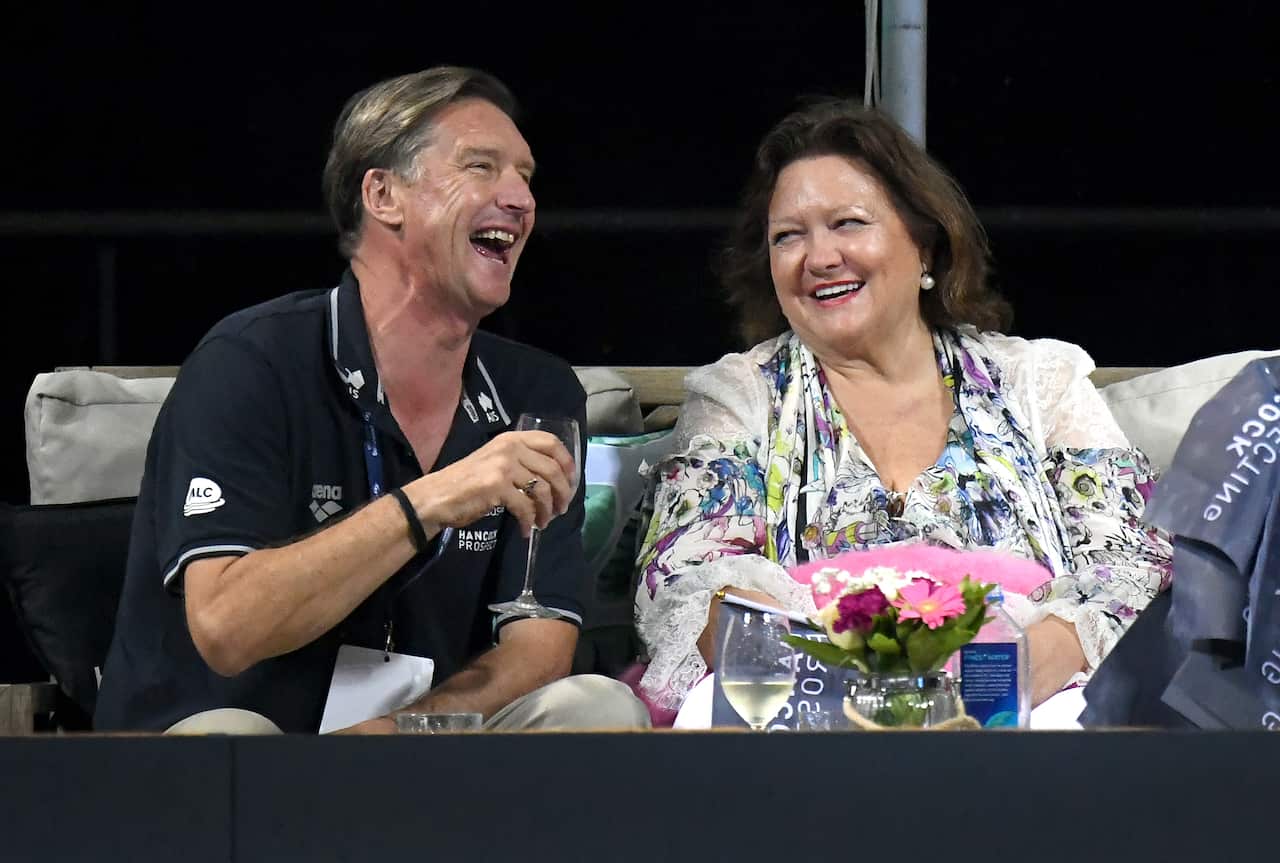 Newly appointed Swimming Australia CEO Alex Baumann (left) and Swimming Australia Patron Gina Rinehart
