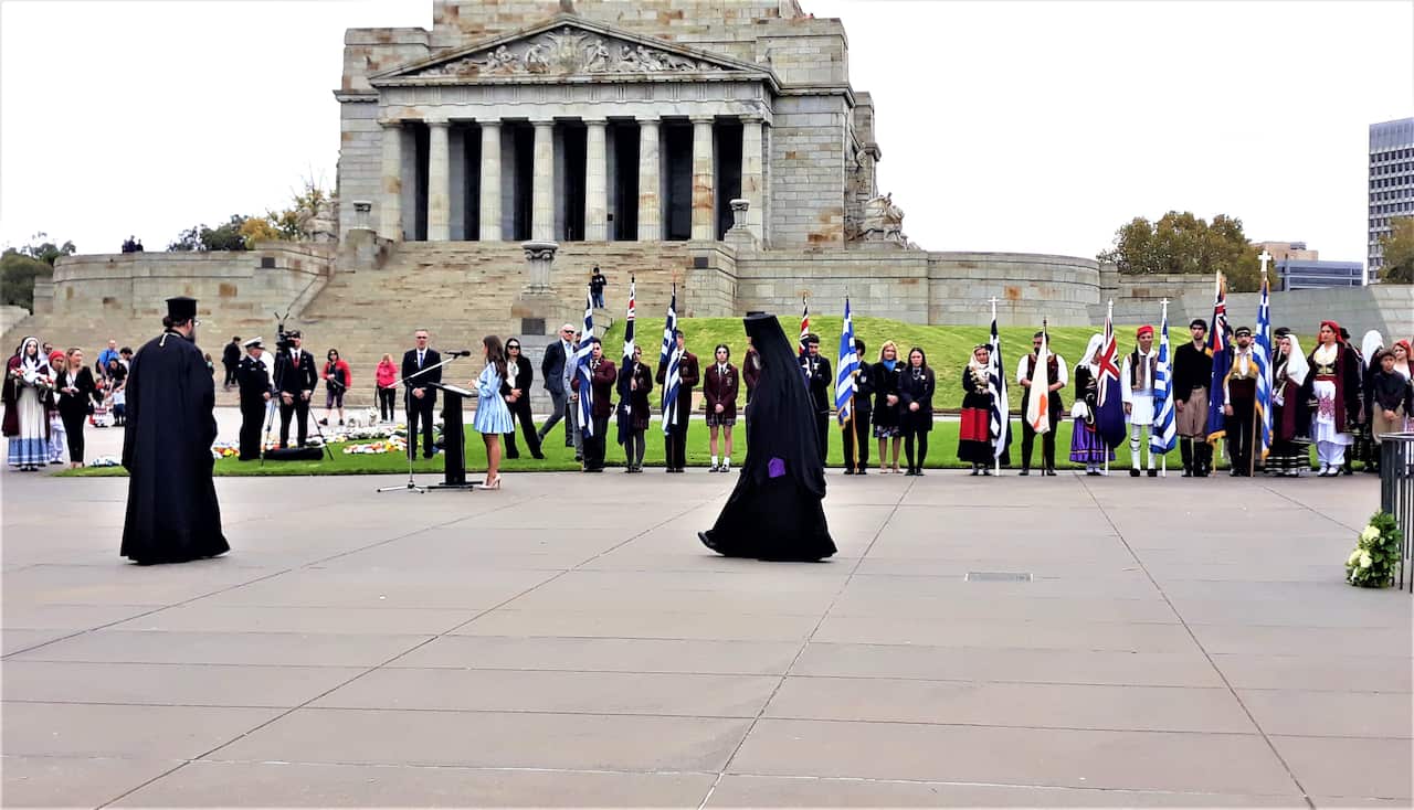 Archbishop Makarios ath the Shrine of Remembrance, Meblourne, 18 April 2021. 