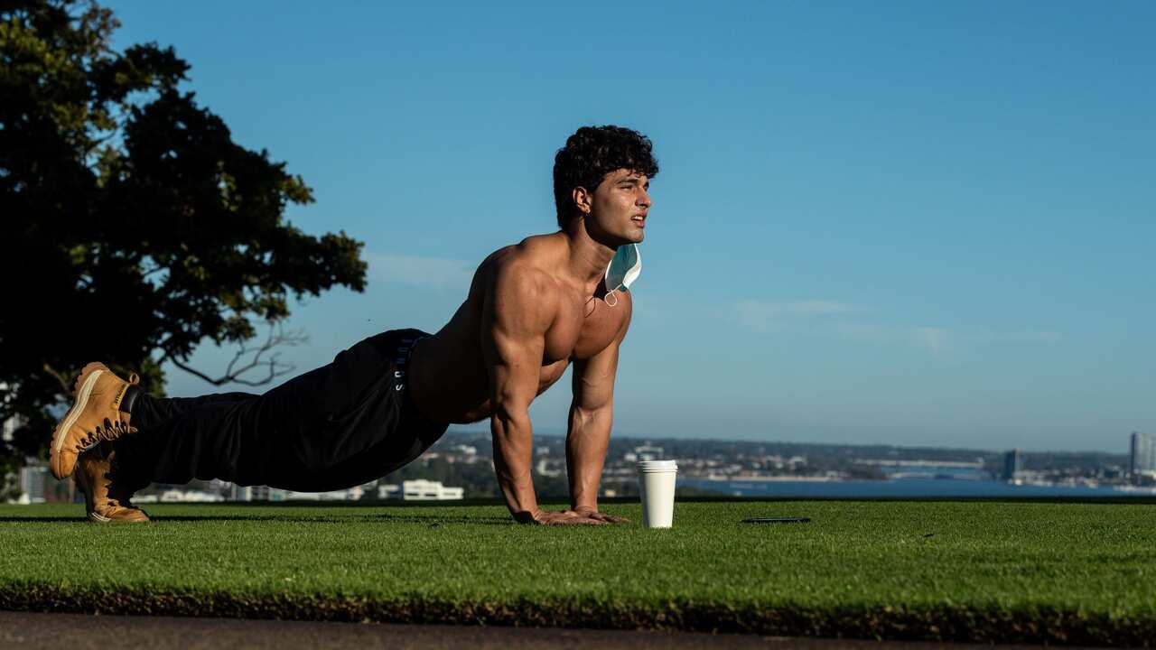 Milad Fattani exercises in Kings Park, Perth, Saturday, April 24, 2021
