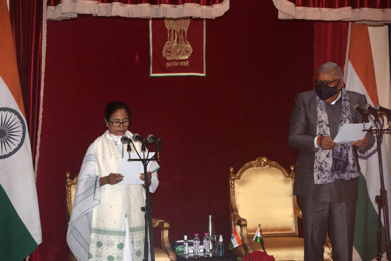  Mamata Banerjee was sworn-in as West Bengal chief minister for the third straight term today after she spearheaded her party Trinamool Congress to a remarkable victory in the assembly polls.  (Photo by Samir Jana/Hindustan Times/Sipa USA)